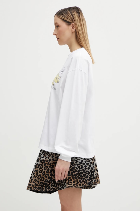 GANNI longsleeve damski bawełniany A1050059 biały SS26