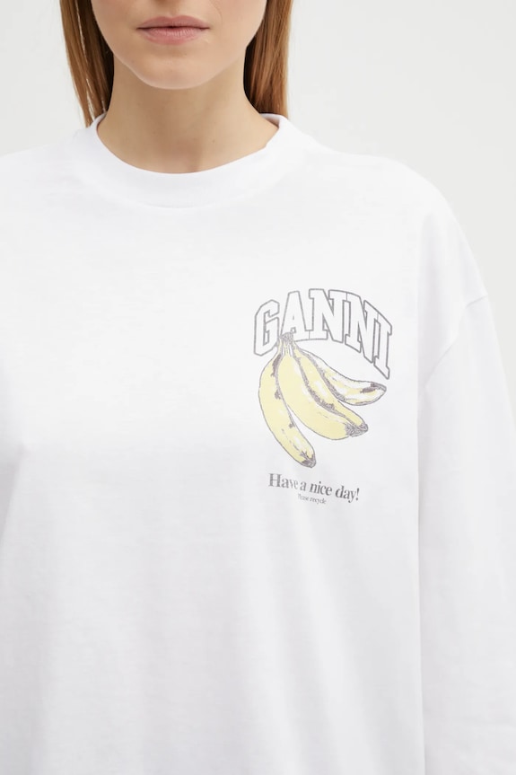 GANNI longsleeve damski bawełniany biały A1050059