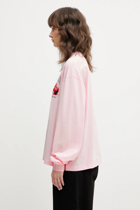 GANNI longsleeve damski bawełniany A1050059 różowy SS26