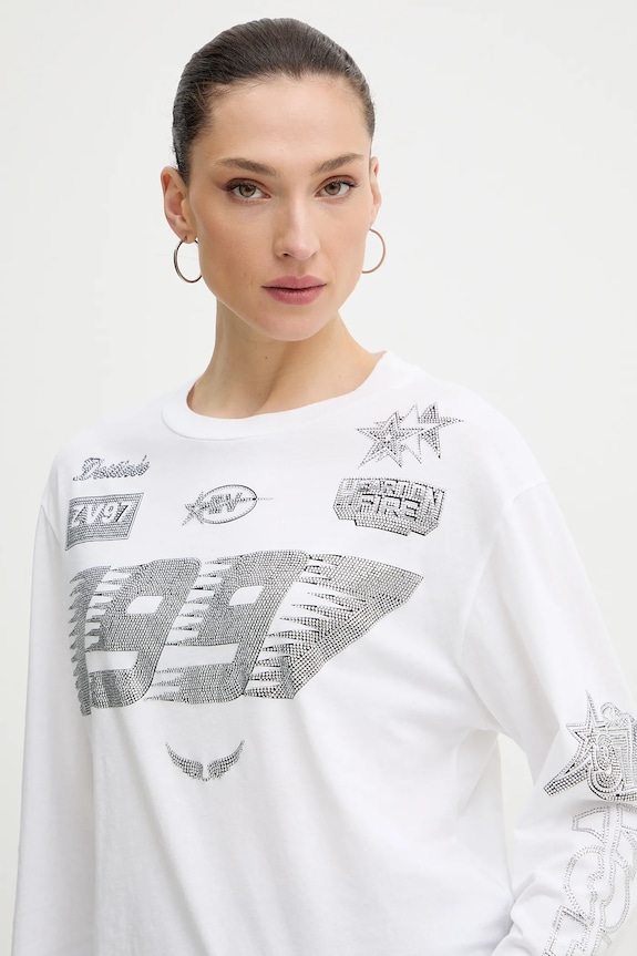 Bavlnené tričko s dlhým rukávom ZADIG&VOLTAIRE biela JWTS02836