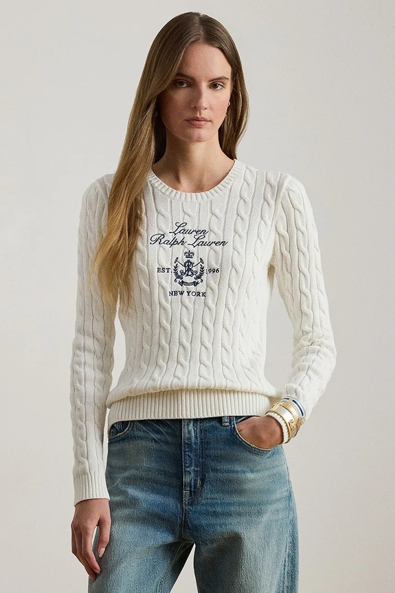 Bavlnený sveter Lauren Ralph Lauren bavlna biela 200P03508