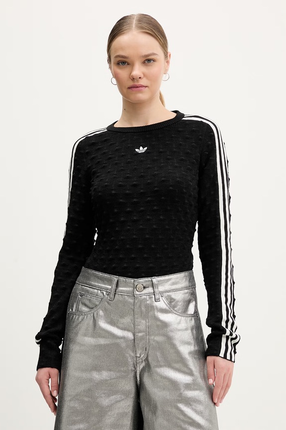 adidas Originals πουλόβερ γυναικείο με μαλλί στρογγυλό μαύρο KS6460.