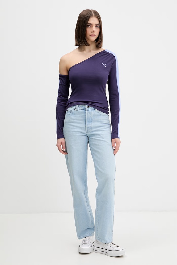 Puma longsleeve damski z bawełną Asymmetric Longsleeve 634623 fioletowy SS26