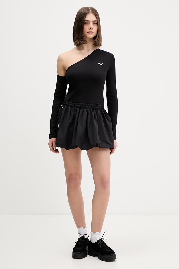 Puma tričko s dlhým rukávom dámske s bavlnou Asymmetric Longsleeve 634623 čierna SS26
