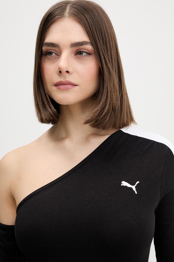 Puma tričko s dlhým rukávom dámske s bavlnou Asymmetric Longsleeve čierna 634623
