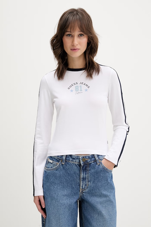 Μακρυμάνικο Guess Jeans κανονικό λευκό W6RI17.J1314