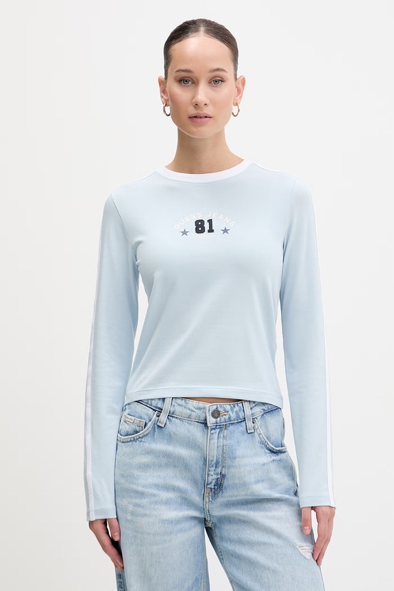 Guess Jeans longsleeve z elastanem niebieski W6RI17.J1314