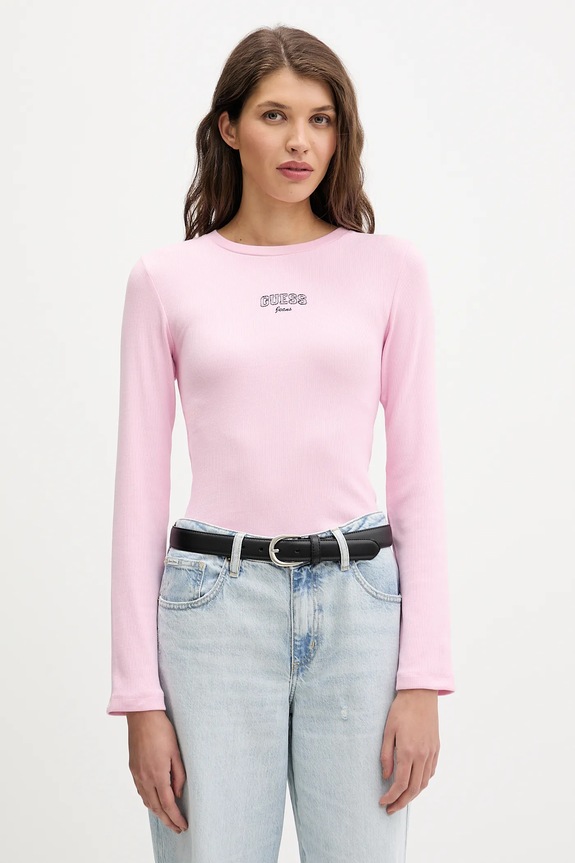 Guess Jeans longsleeve z elastanem różowy W6RP22.KA0H1