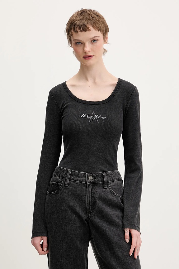 Guess Jeans longsleeve aplikacja czarny W6RP24.KA0H1
