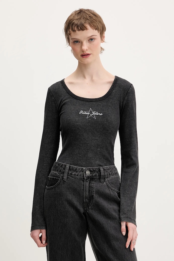 Guess Jeans longsleeve aplikacja czarny W6RP24.KA0H1
