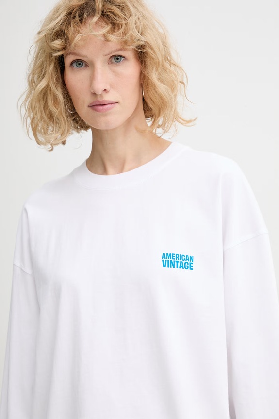American Vintage longsleeve din bumbac alb GIX02C