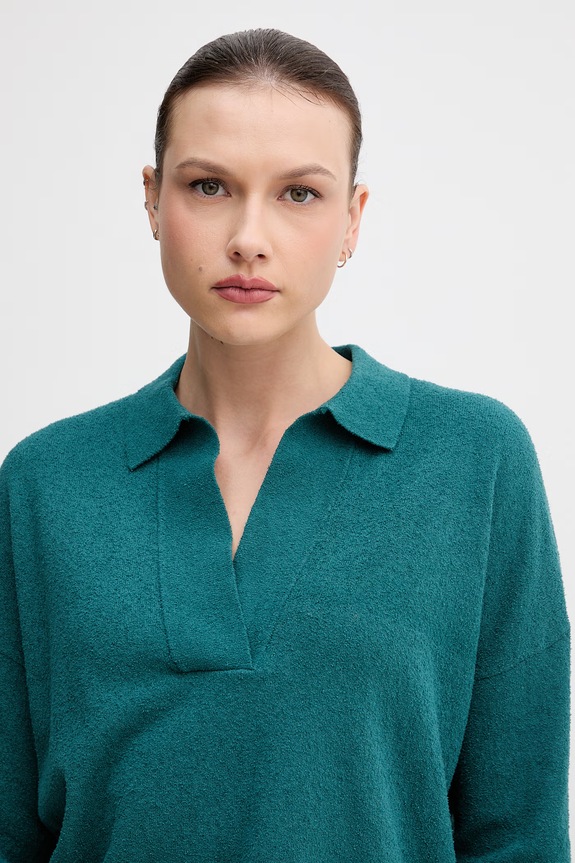 Sisley longsleeve damski z bawełną turkusowy 19DUL300G