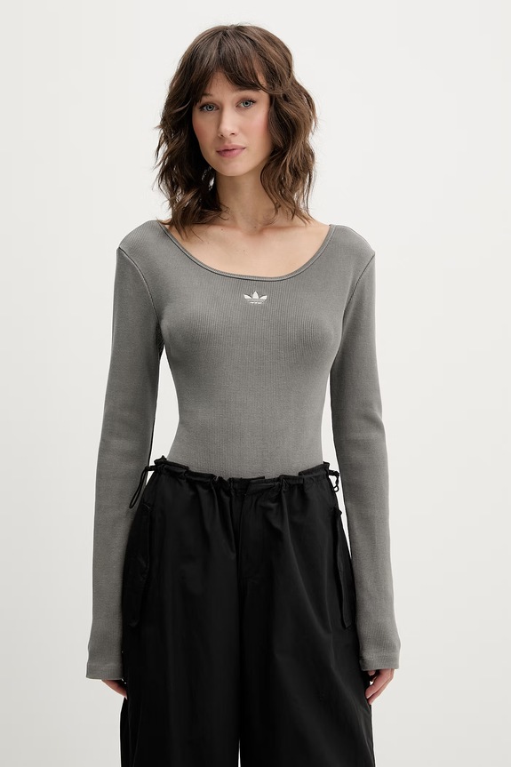 adidas Originals body pentru femei, din bumbac cu elastan gri KE1121