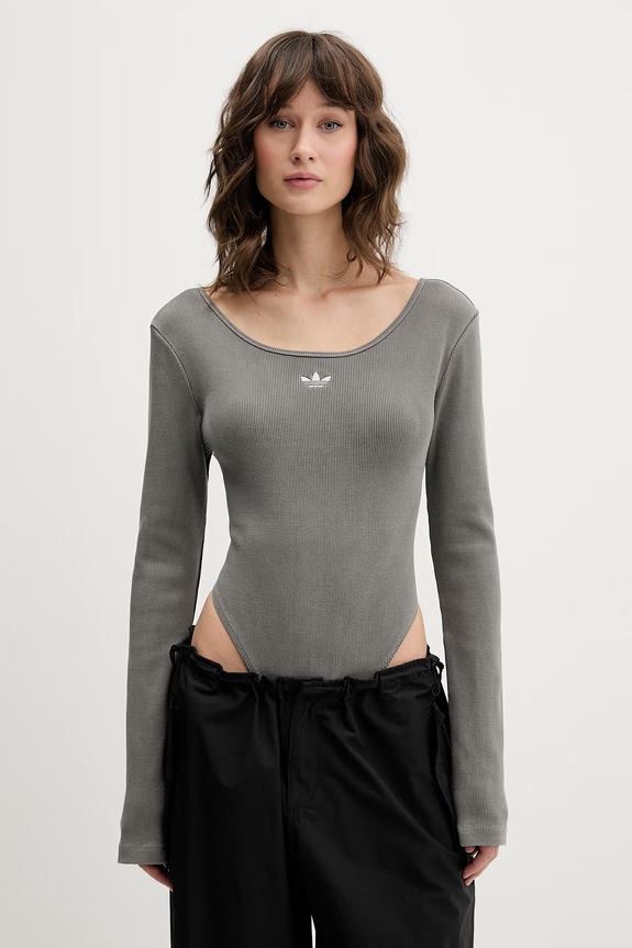 adidas Originals body pentru femei, din bumbac cu elastan gri KE1121