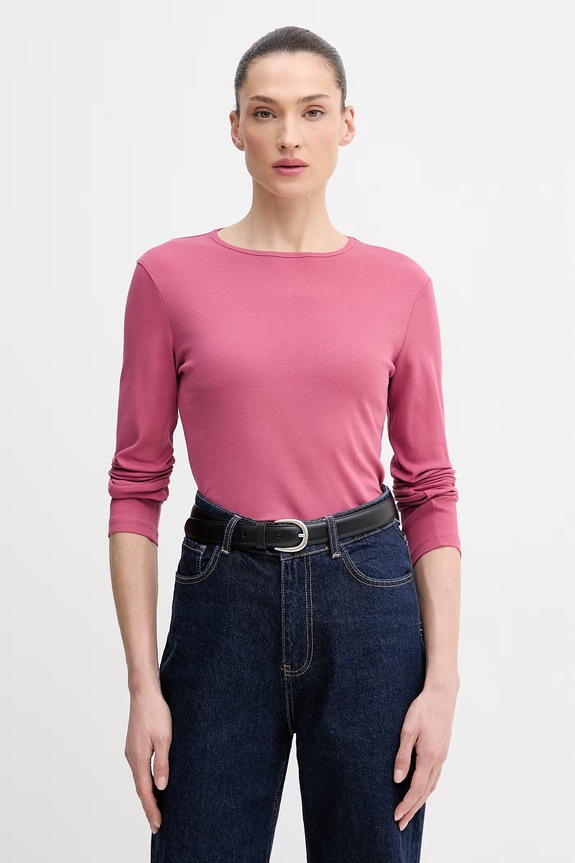 United Colors of Benetton longsleeve din bumbac uni roz 3GA8D10CF