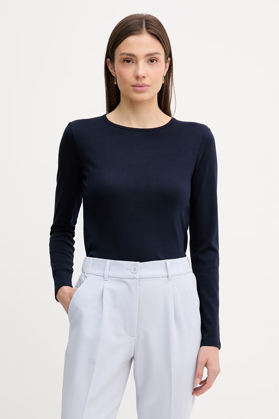 United Colors of Benetton longsleeve din bumbac uni bleumarin 3GA8D10CF