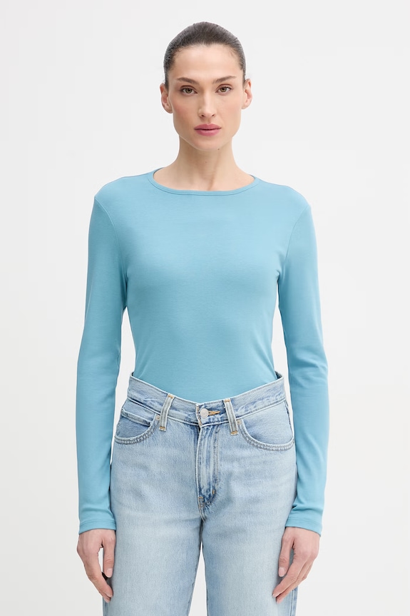 Bavlnené tričko s dlhým rukávom United Colors of Benetton slim modrá 3GA8D10CF