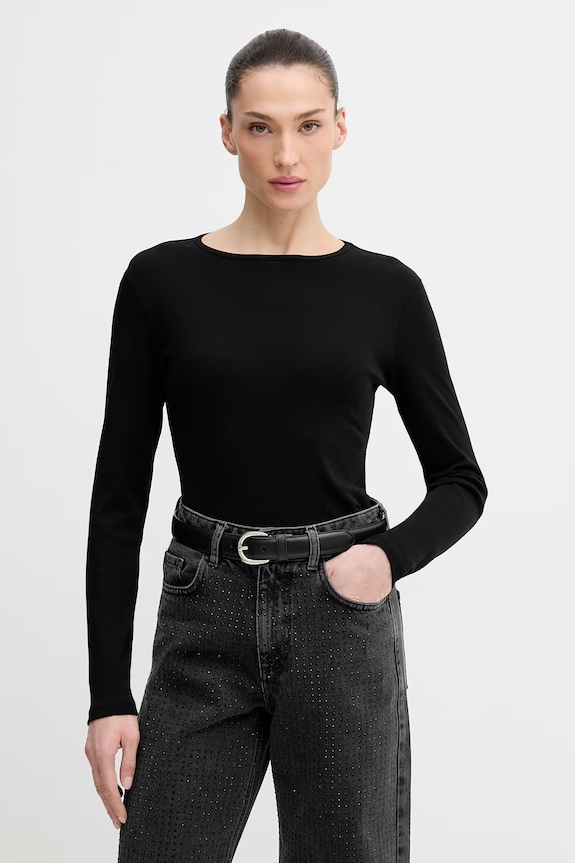 Bavlnené tričko s dlhým rukávom United Colors of Benetton slim čierna 3GA8D10CF