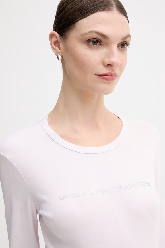 Odzież United Colors of Benetton longsleeve bawełniany 3GA8E16G0 różowy