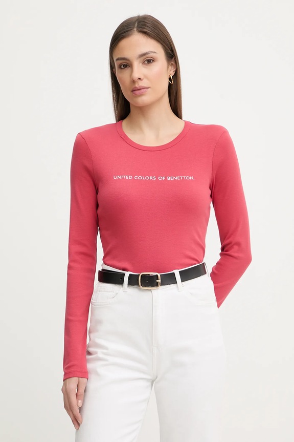 United Colors of Benetton longsleeve din bumbac print rosu 3GA8E16G0