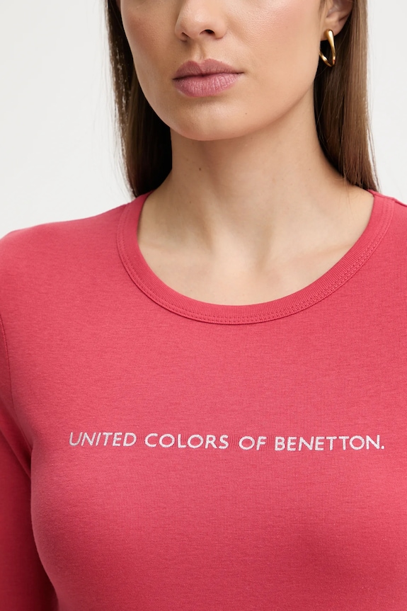 United Colors of Benetton longsleeve din bumbac 3GA8E16G0 rosu