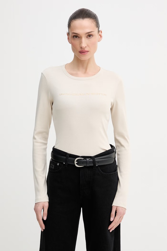United Colors of Benetton longsleeve bawełniany bawełna beżowy 3GA8E16G0