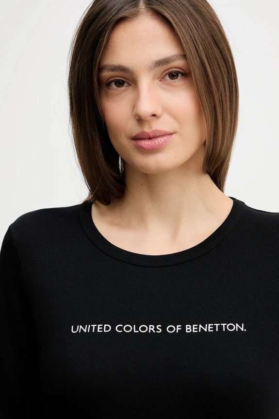 United Colors of Benetton longsleeve din bumbac negru 3GA8E16G0