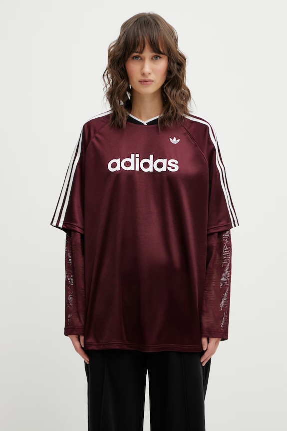 Tričko s dlouhým rukávem adidas Originals LACE LS JERSEY relaxed burgundské KC6432