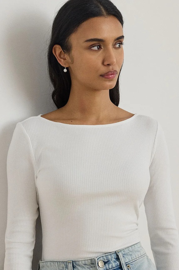 Lauren Ralph Lauren longsleeve damski z modalem biały 200P09082