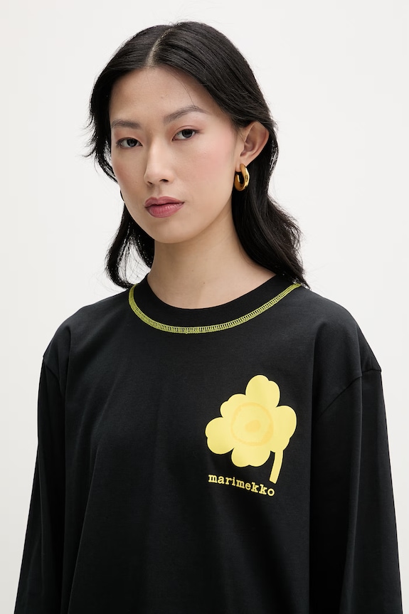 Marimekko tričko s dlhým rukávom dámske bavlnené čierna 095094