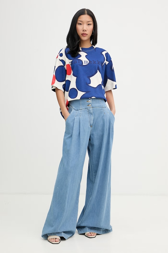 Marimekko T-shirt damski bawełniany 095069 niebieski SS26