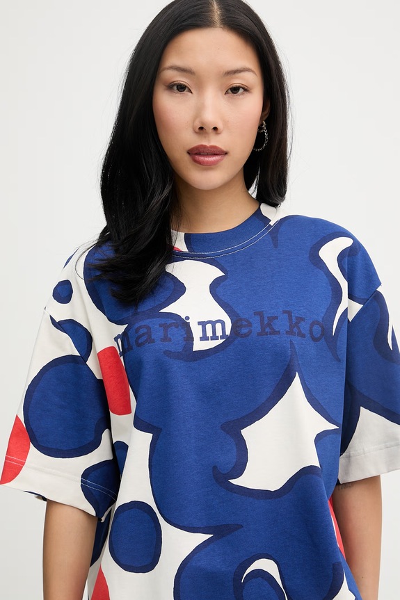 Marimekko T-shirt damski bawełniany niebieski 095069