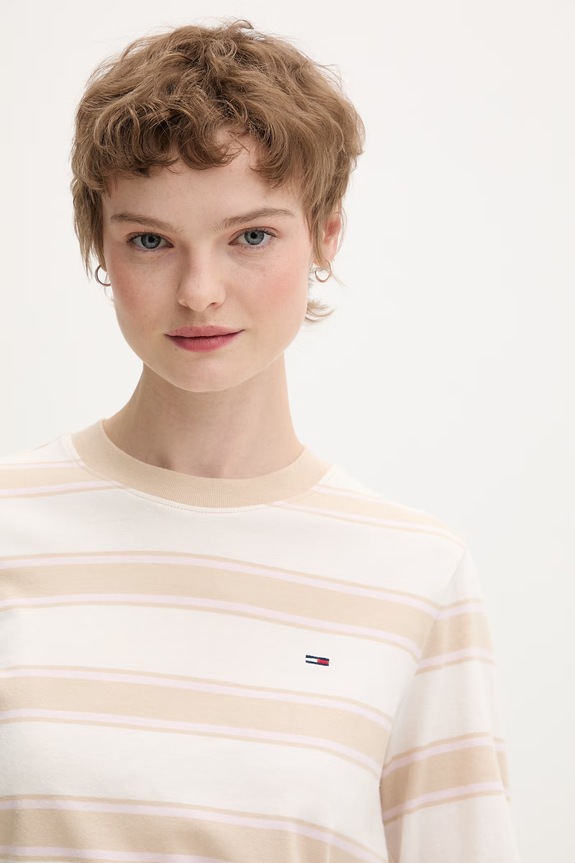 Tommy Jeans Tričko s dlhým rukávom dámske bavlnené béžová DW0DW21835