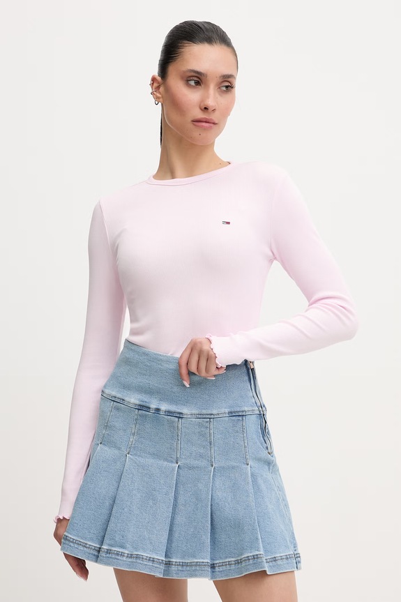Tommy Jeans μακρυμάνικο γυναικείο βαμβάκι με ελαστάν ροζ DW0DW22783