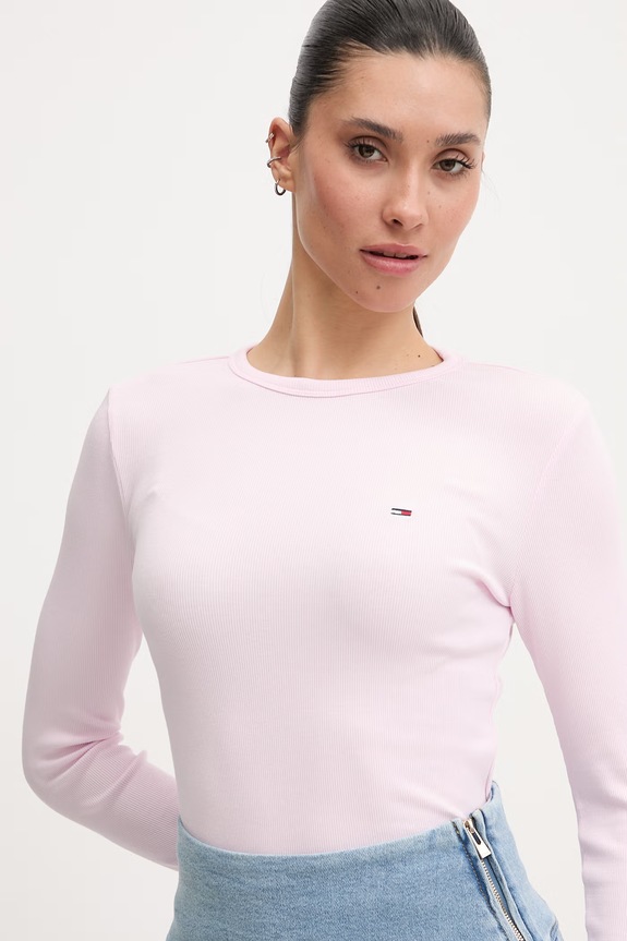 Tommy Jeans μακρυμάνικο γυναικείο βαμβάκι με ελαστάν ροζ DW0DW22783