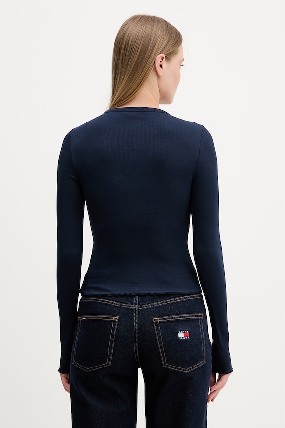 Oblačila Tommy Jeans majica z dolgimi rokavi ženska bombažna z elastanom DW0DW22783 mornarsko modra