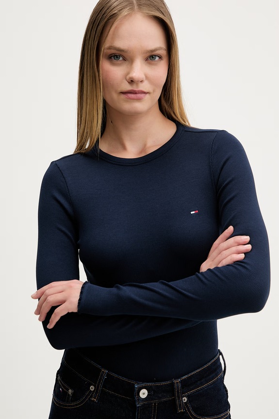 Tommy Jeans majica z dolgimi rokavi ženska bombažna z elastanom mornarsko modra DW0DW22783