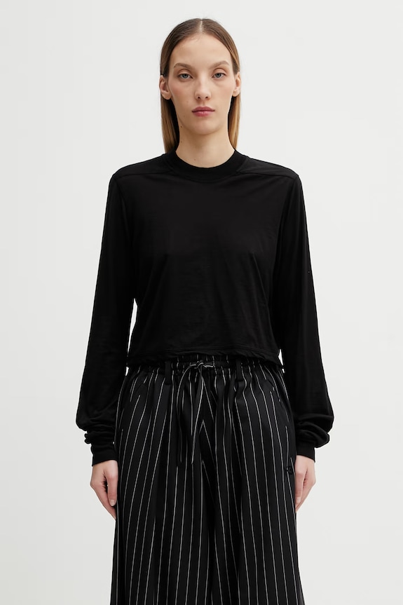 Rick Owens DRKSHDW longsleeve bawełniany Level gładkie czarny DS01F4200.BH