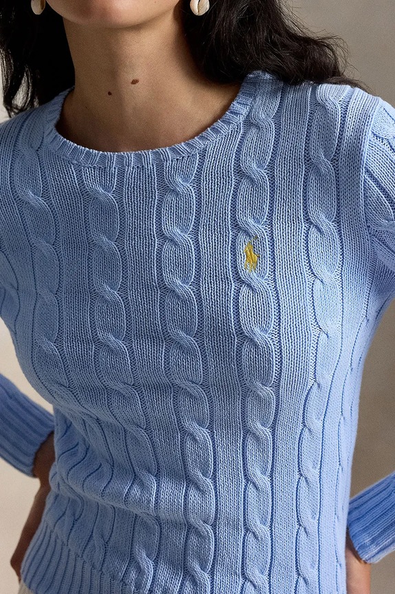 Polo Ralph Lauren PIMA COTTON-LSL-PLO pulover din bumbac pentru femei albastru 211971869512