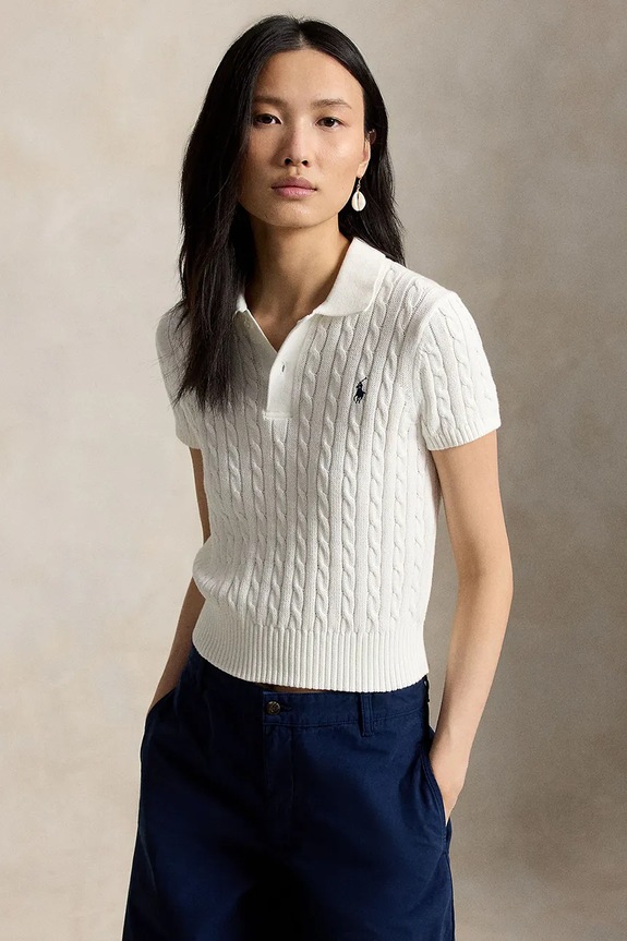 Polo Ralph Lauren COTTON-SWEATER-PULLOVER pulover din bumbac de damă alb 211972118501