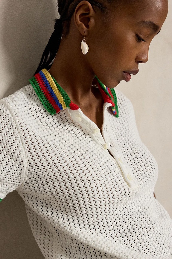 Polo Ralph Lauren dámsky sveter s bavlnou COTTON BLEND-SWEATER-POLO biela 211A12725001
