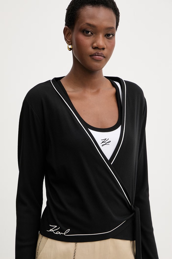 Karl Lagerfeld longsleeve damski z wiskozy czarny B2W44007