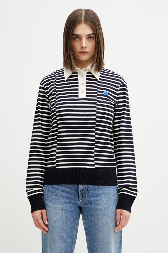 Wales Bonner a maniche lunghe da donna in cotone blu navy WS26JE18.JE02.591