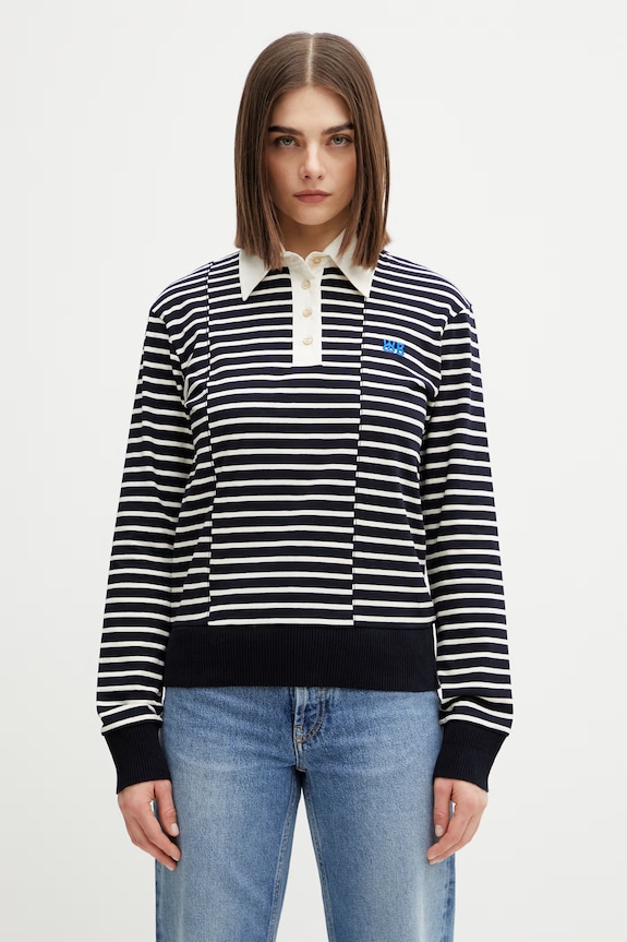 Wales Bonner a maniche lunghe da donna in cotone blu navy WS26JE18.JE02.591