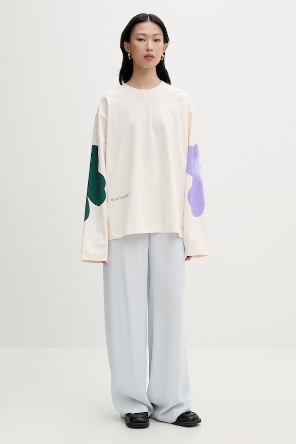 Marimekko longsleeve damski bawełniany 095474 beżowy SS26