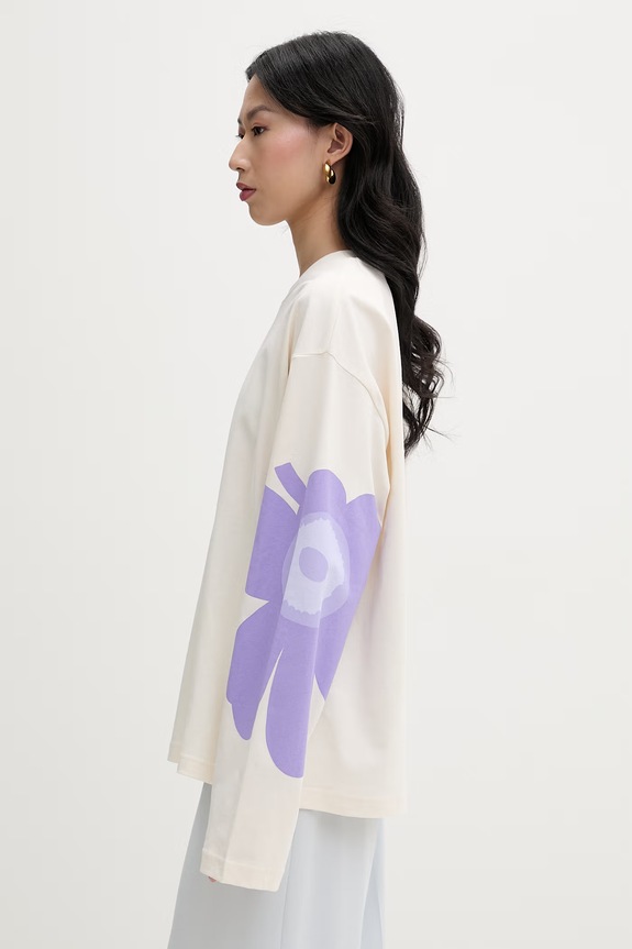 Marimekko longsleeve damski bawełniany beżowy 095474