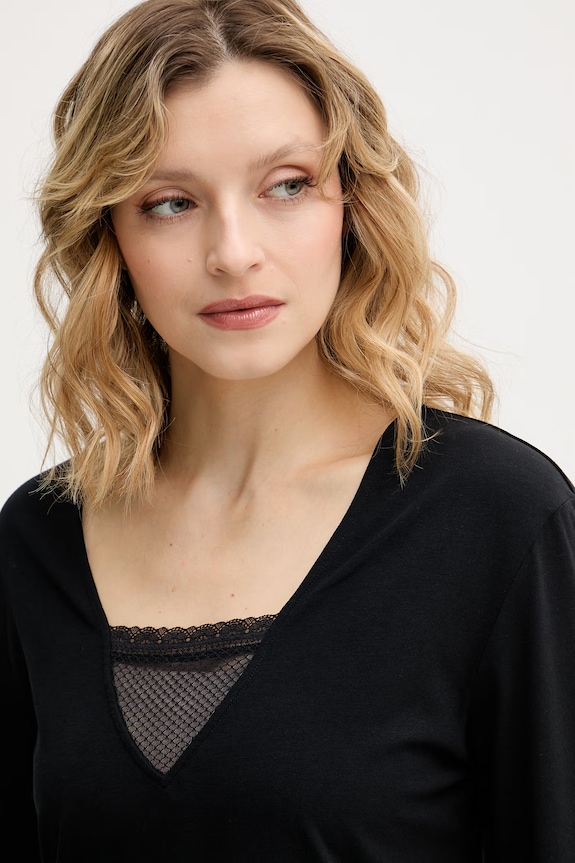 Oblečení Chantelle dámské pyžamové tričko s dlouhým rukávem s bavlnou Romance C10YJ0 černá