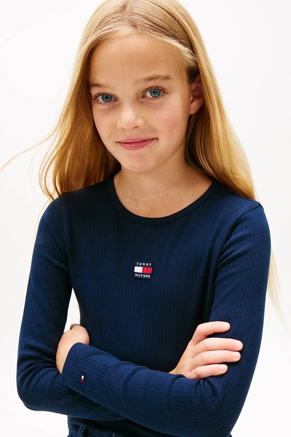 Dječja majica dugih rukava Tommy Hilfiger KG0KG09065.128.176.PPY2 mornarsko plava