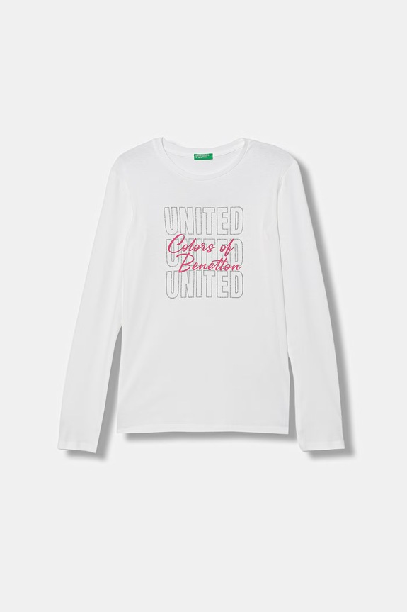 United Colors of Benetton longsleeve dziecięcy bawełniany biały 3I9WC10S7.G.Stagionale