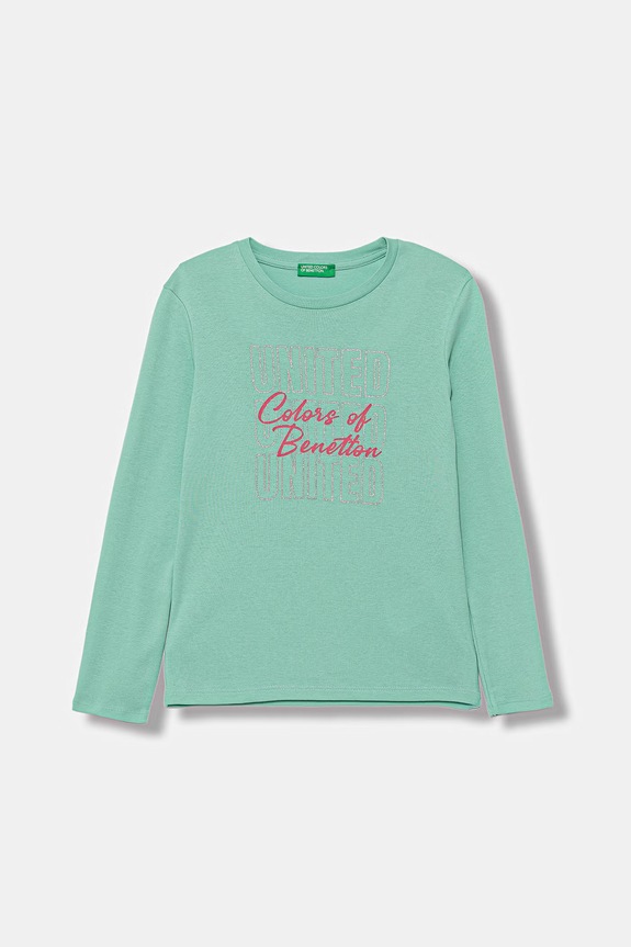 United Colors of Benetton bluză cu mânecă lungă pentru copii, din bumbac turcoaz 3I9WC10S7.G.Stagionale